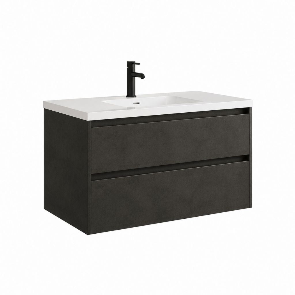 Waschtischunterschrank Set Betonoptik mit Keramikwaschbecken rechteckig 80 x 46 x 55 cm