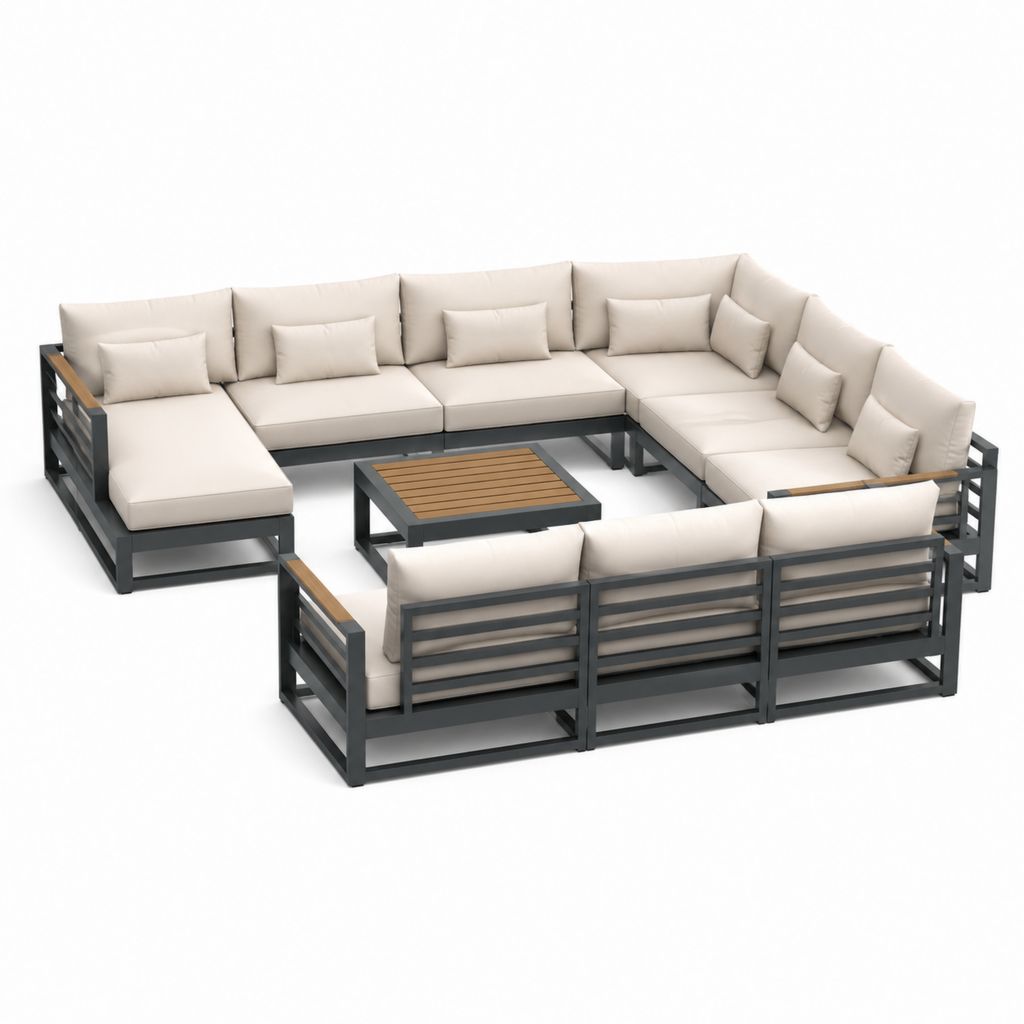9-Sitzer Garten Lounge Set Anthrazit Aluminium Creme Polyester U-Form 400 x 300 x 70 cm