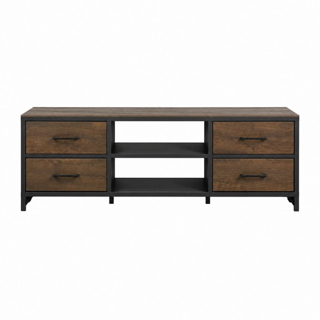 TV-Lowboard Dunkelbraun Schwarz MDF Stahl rechteckig 160 x 40 x 60 cm