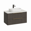 Waschtischunterschrank Set Grau MDF mit Keramik Aufsatzwaschbecken 80 x 46 x 52 cm