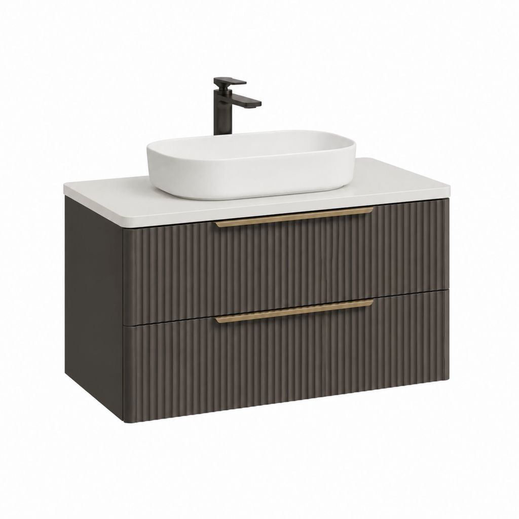 Waschtischunterschrank Set Grau MDF mit Keramik Aufsatzwaschbecken 80 x 46 x 52 cm