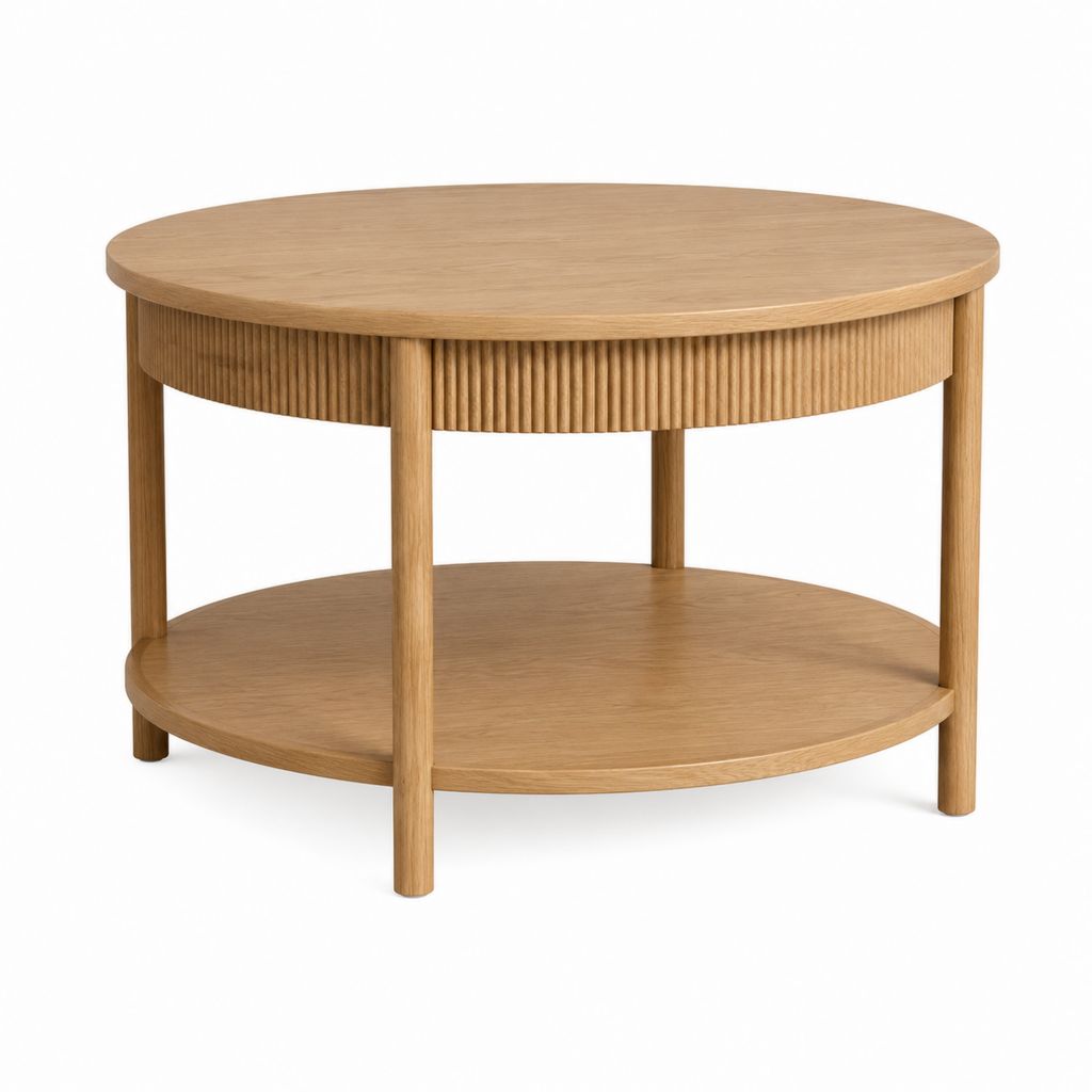 Couchtisch rund Natur-Eiche aus MDF mit Eichenfurnier 80 x 80 x 45 cm mit Ablage