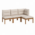 Garten Ecksofa Set Beige Akazienholz mit Polyesterkissen 195 x 130 x 80 cm