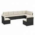 7-teiliges Gartenlounge-Set Schwarz Creme Polyester Stahl L-Form 270 x 210 x 70 cm