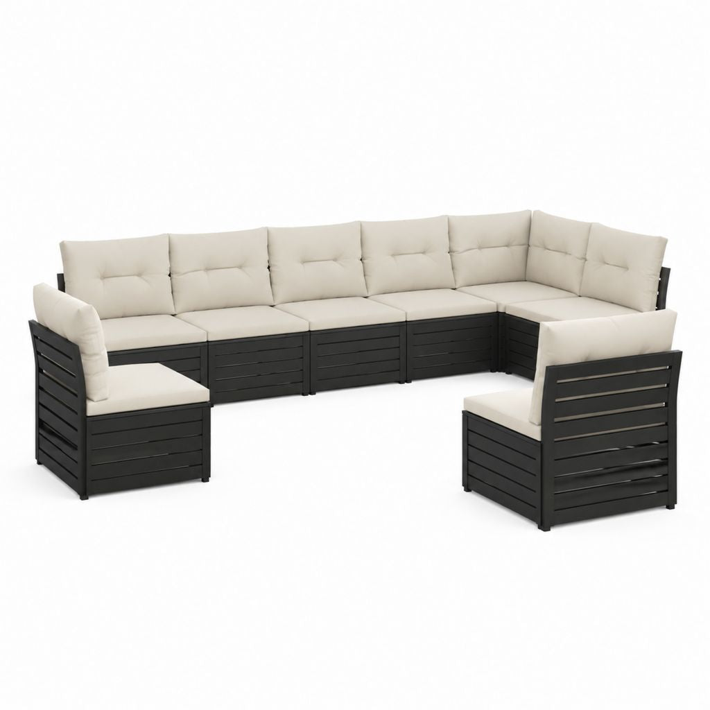 7-teiliges Gartenlounge-Set Schwarz Creme Polyester Stahl L-Form 270 x 210 x 70 cm