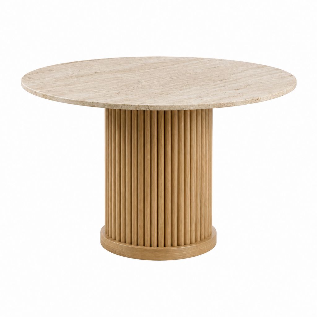 Esstisch rund Beige Travertin und Eichenholz Ø 120 cm Höhe 75 cm