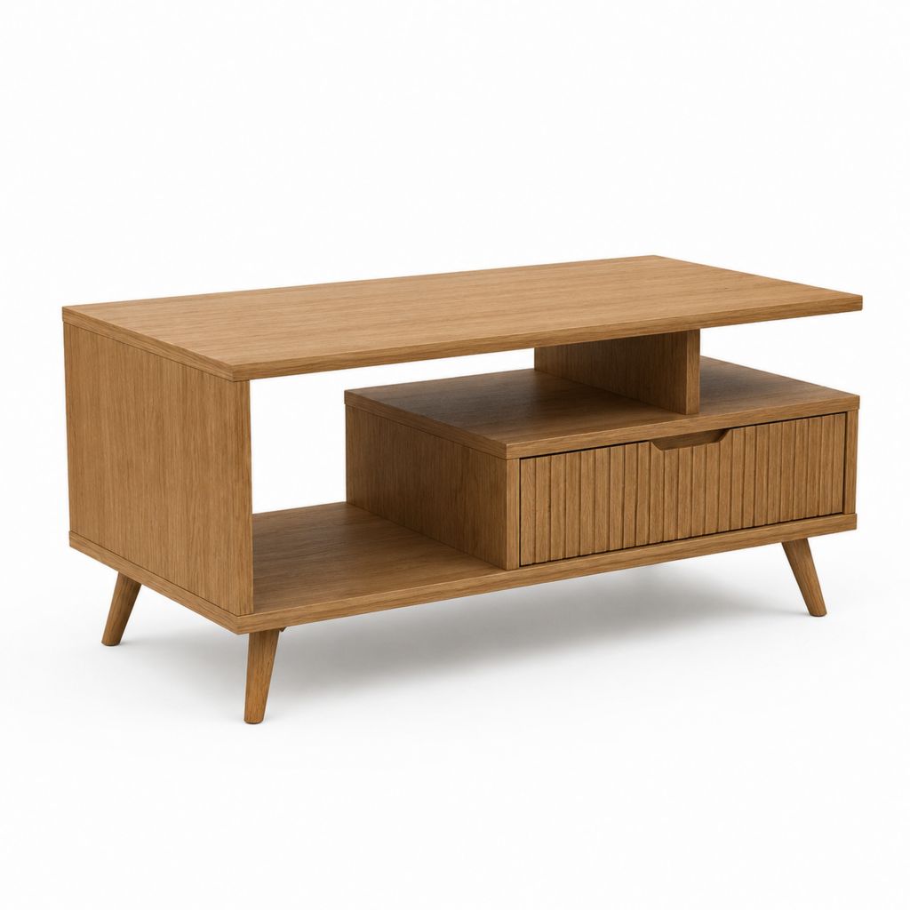 Couchtisch Eichenoptik MDF rechteckig mit Schublade und Ablage 100 x 50 x 50 cm