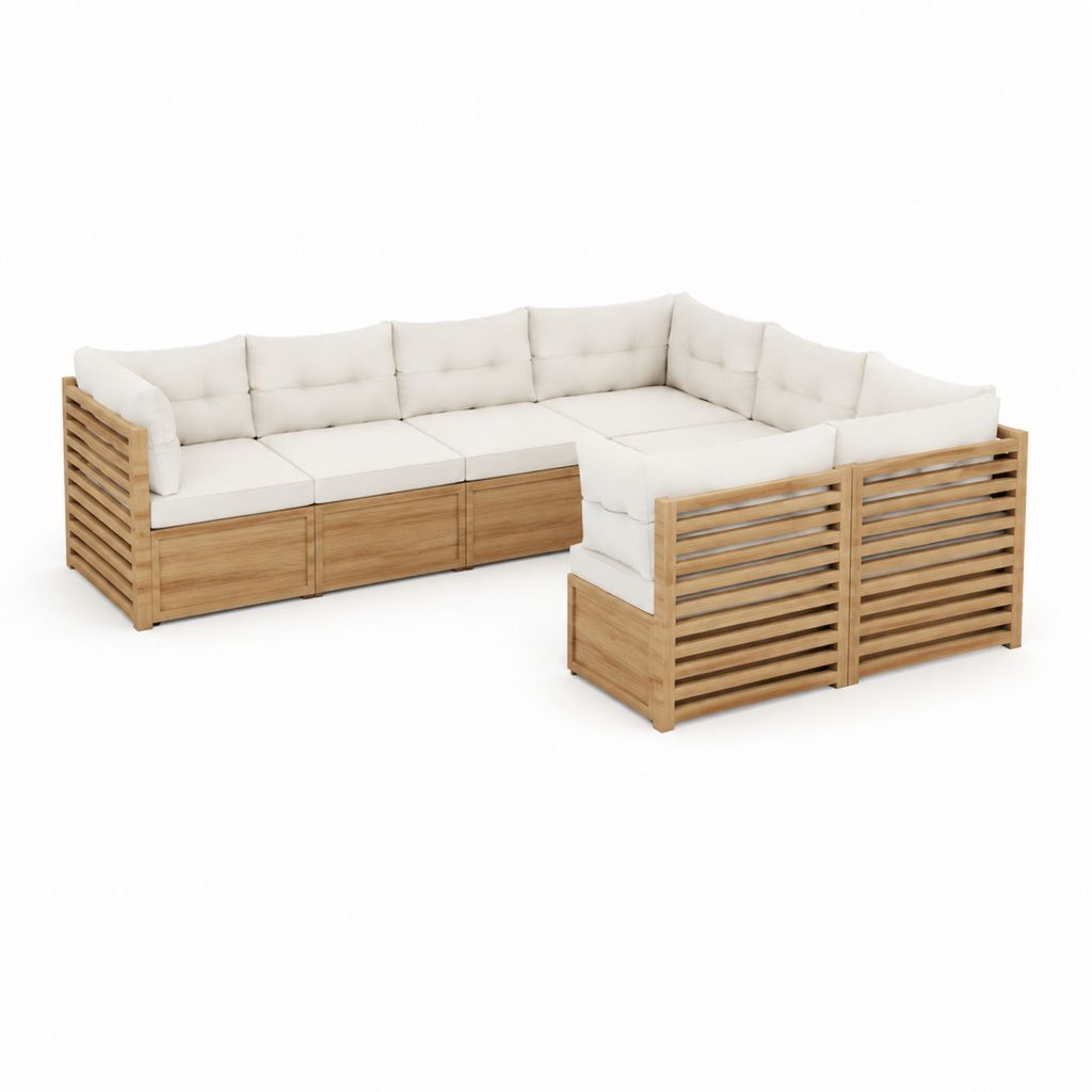 Gartenlounge Ecksofa Set Weiß Massives Akazienholz 280 x 220 x 78 cm