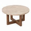 Couchtisch rund Beige Travertin Walnussfurnier 90 x 90 x 45 cm