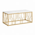 Couchtisch rechteckig Weiß Gold Marmoroptik Tischplatte Edelstahlgestell 120 x 60 x 45 cm