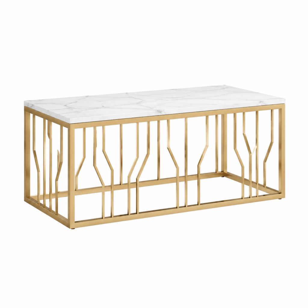 Couchtisch rechteckig Weiß Gold Marmoroptik Tischplatte Edelstahlgestell 120 x 60 x 45 cm