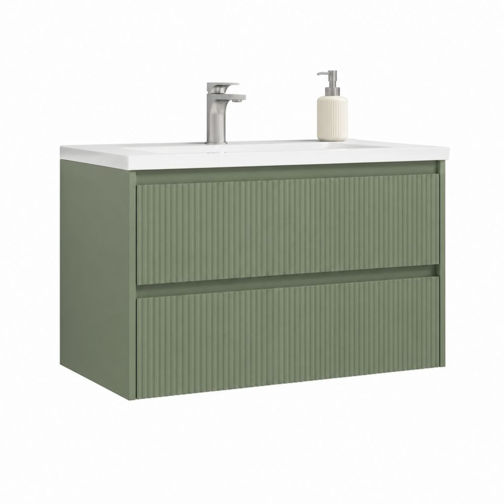 Waschtischunterschrank Set Grün MDF mit Keramikwaschbecken Rechteckig 80 x 46 x 55 cm