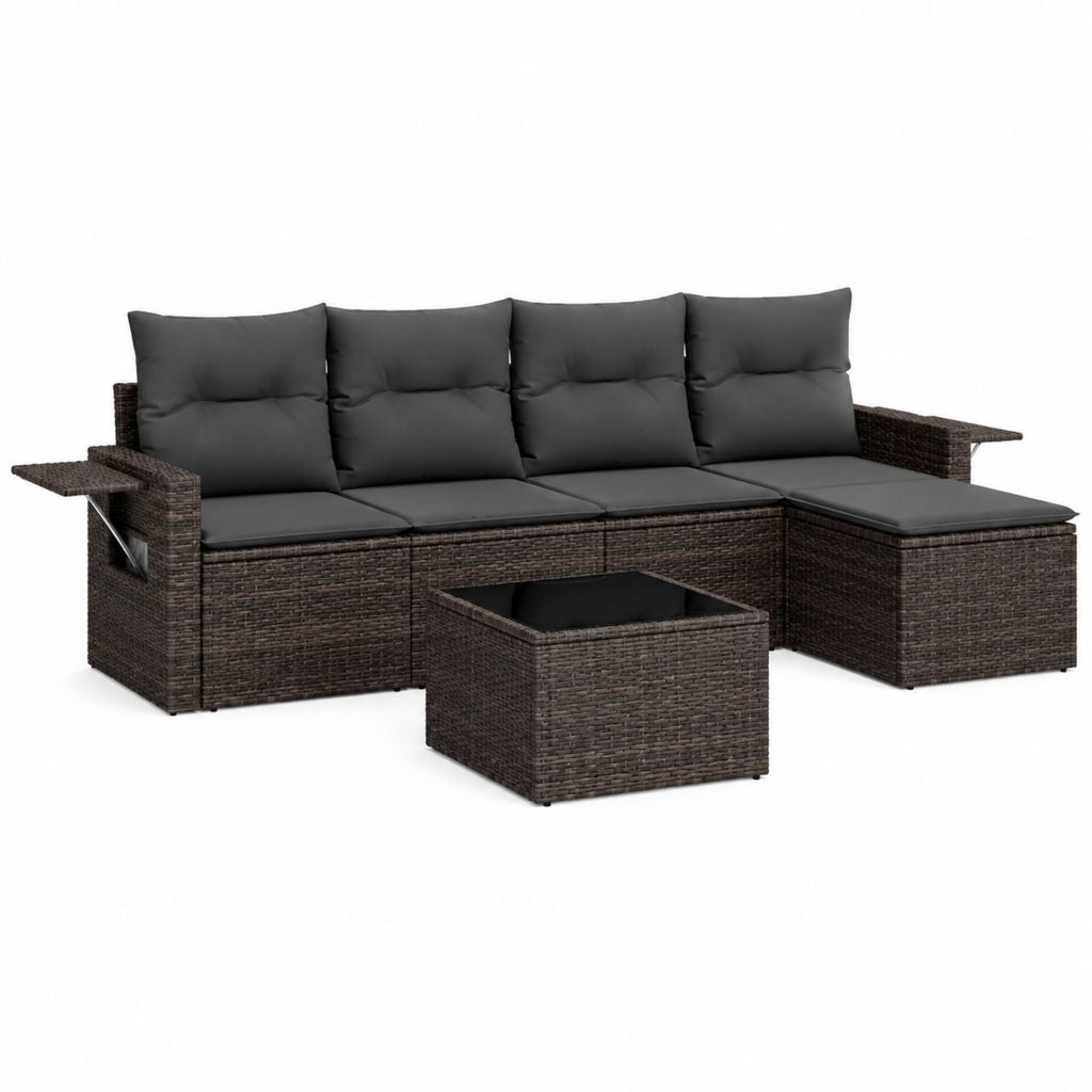 Gartenlounge Set 4-teilig L-Form dunkelbraun PE-Rattan Stahl mit grauen Polyesterkissen 210 x 140 x 63 cm