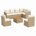7-teiliges Gartenlounge Set Beige PE-Rattan Aluminium Ecksofa mit Sesseln und Tisch 280 x 210 x 85 cm