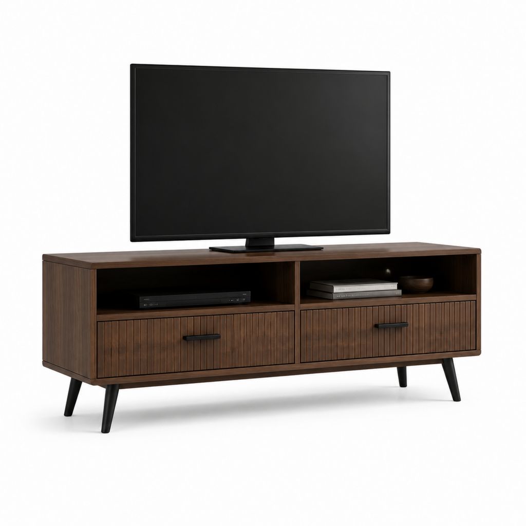TV Lowboard Walnussoptik MDF rechteckig mit 2 Türen und 2 offenen Fächern 160 x 40 x 55 cm
