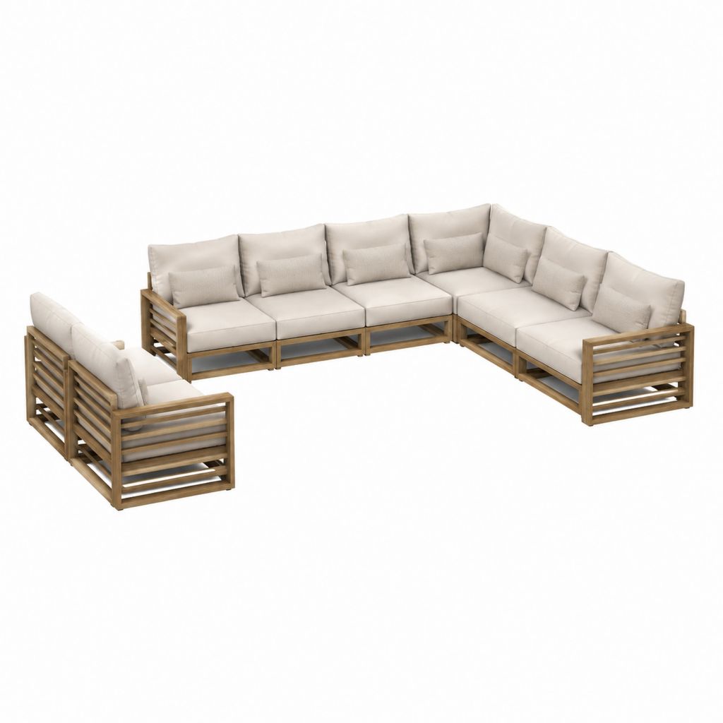 7-teiliges Gartensofa Set Beige Akazien-Massivholz L-Form 280 x 210 x 65 cm