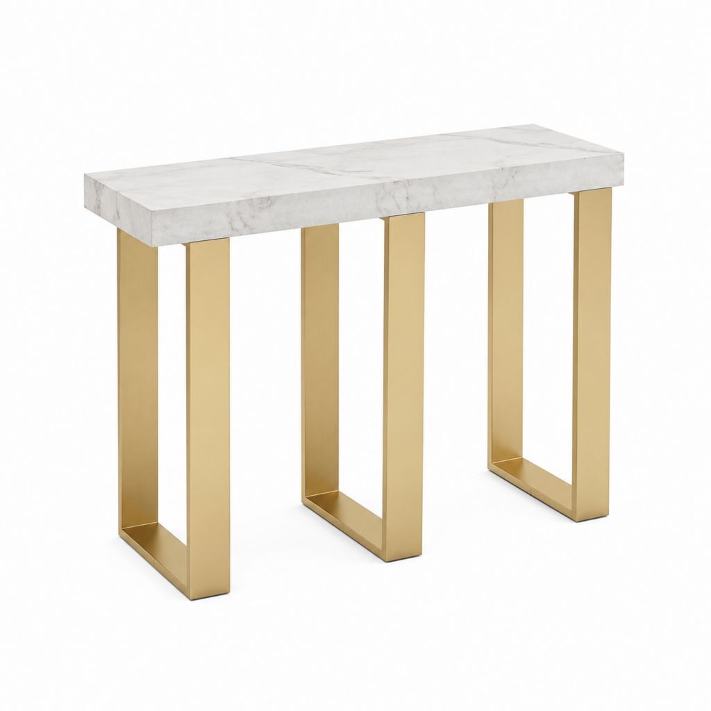 Rechteckiger Tisch Weiß Gold MDF mit Marmordekor Edelstahl 120 x 40 x 75 cm
