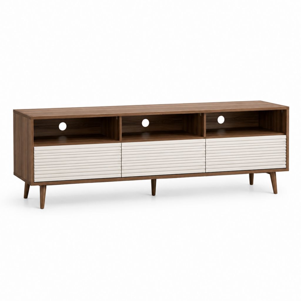 TV Lowboard Walnussbraun Weiß MDF rechteckig 180 x 40 x 65 cm